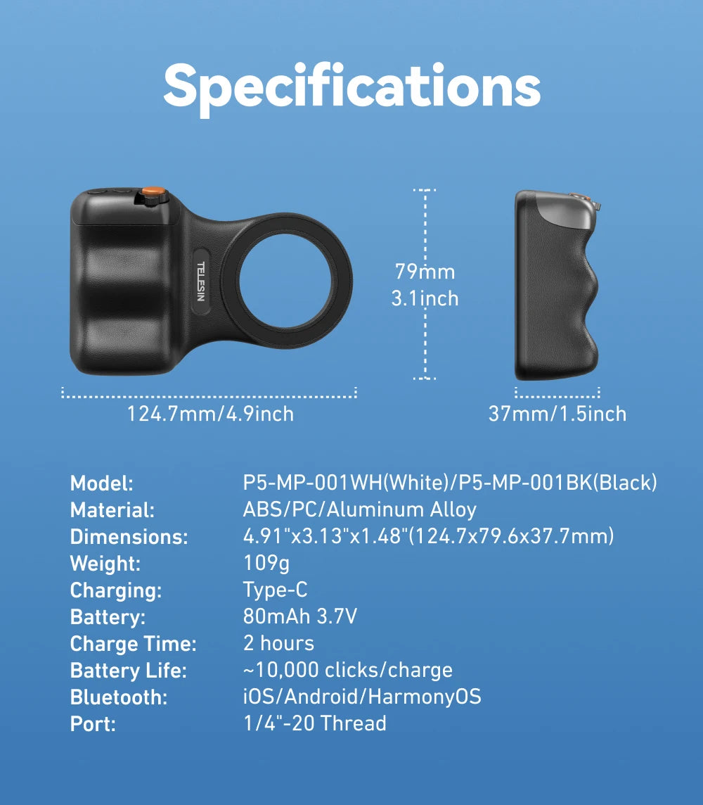 TELESIN Magnetic Phone Camera Shoot Hand Grip – Phone Holder Shooting Aid