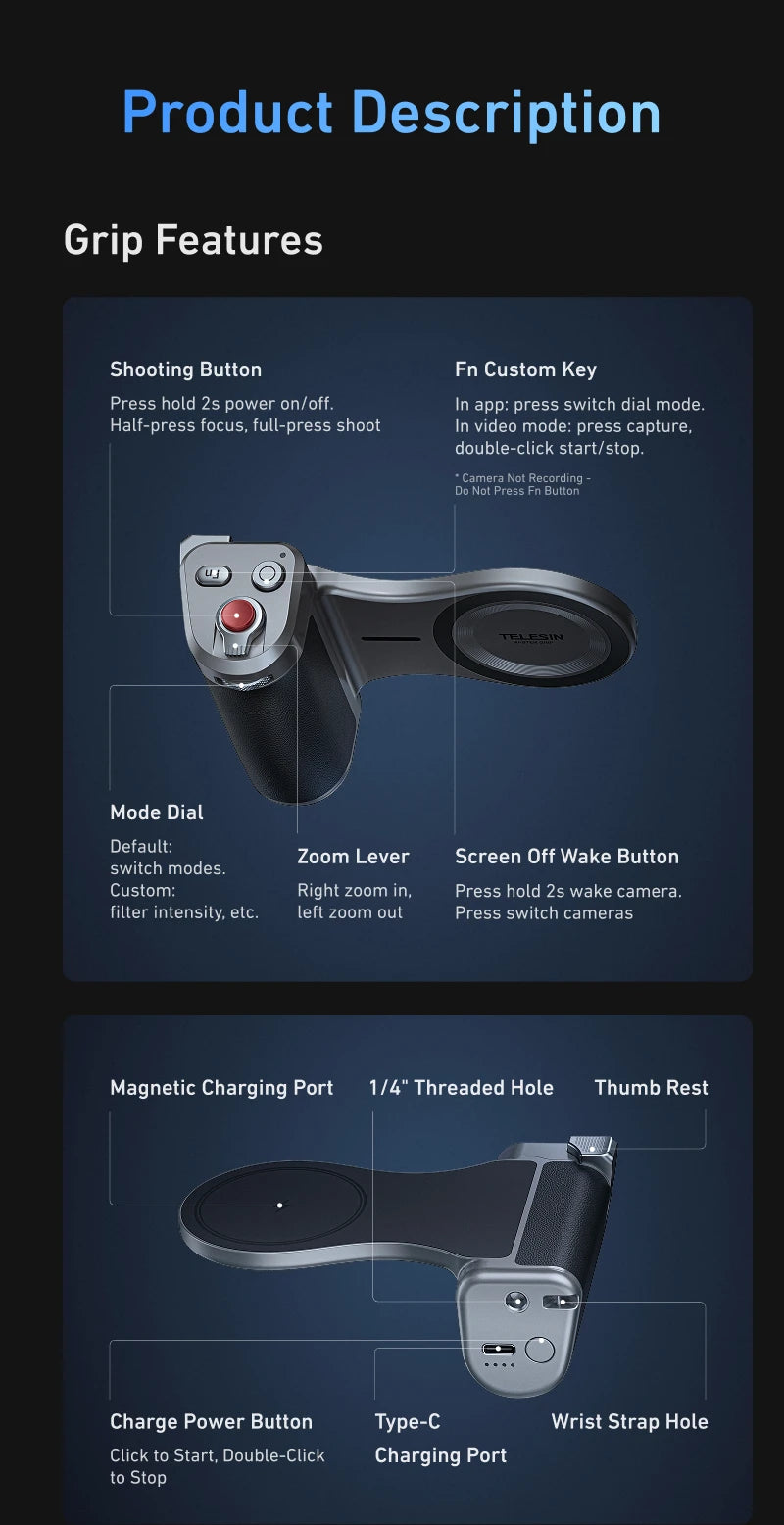 TELESIN Master Phone Camera Grip for iPhone 17 Pro / Pro Max