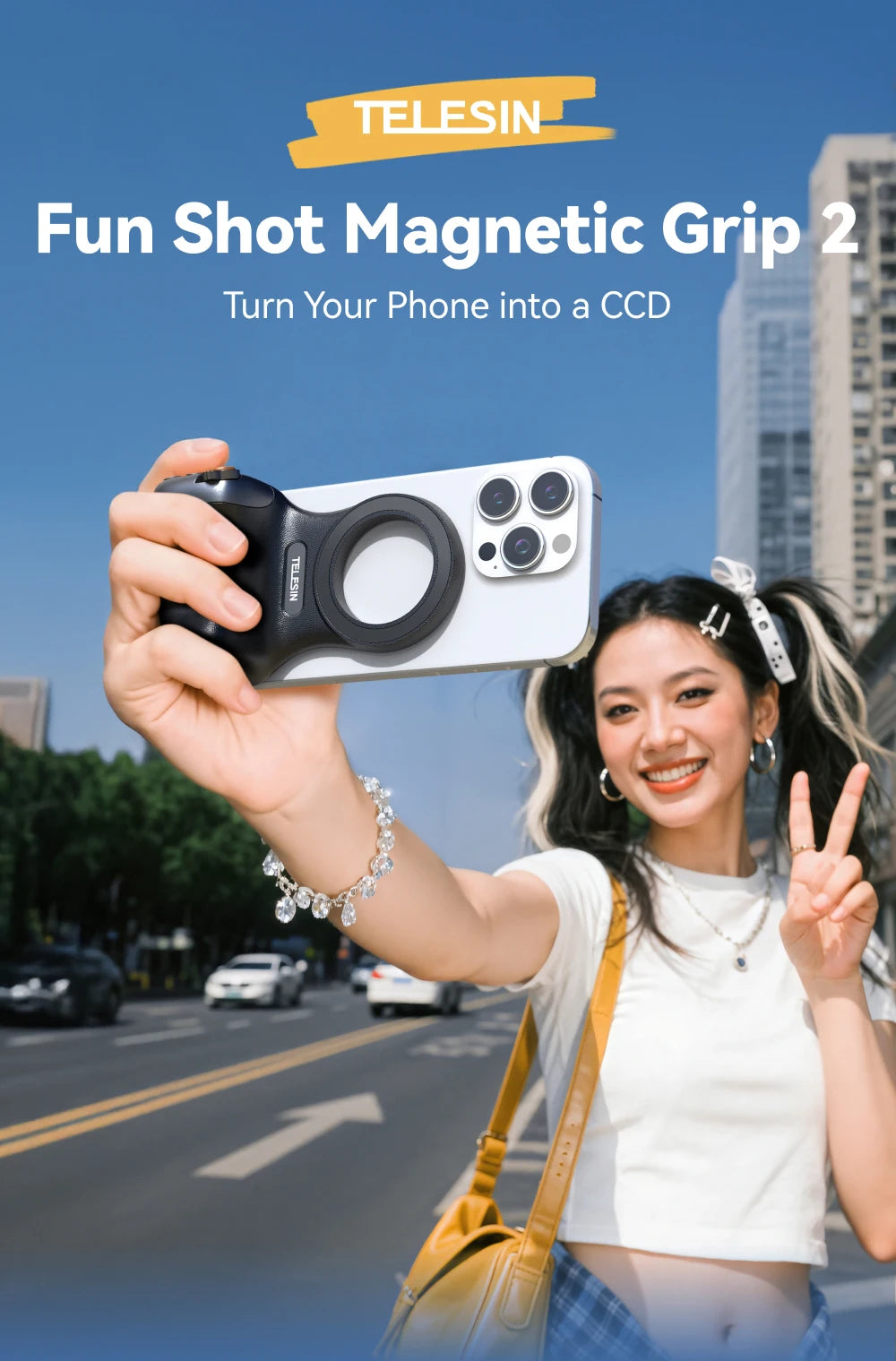 TELESIN Magnetic Phone Camera Shoot Hand Grip – Phone Holder Shooting Aid