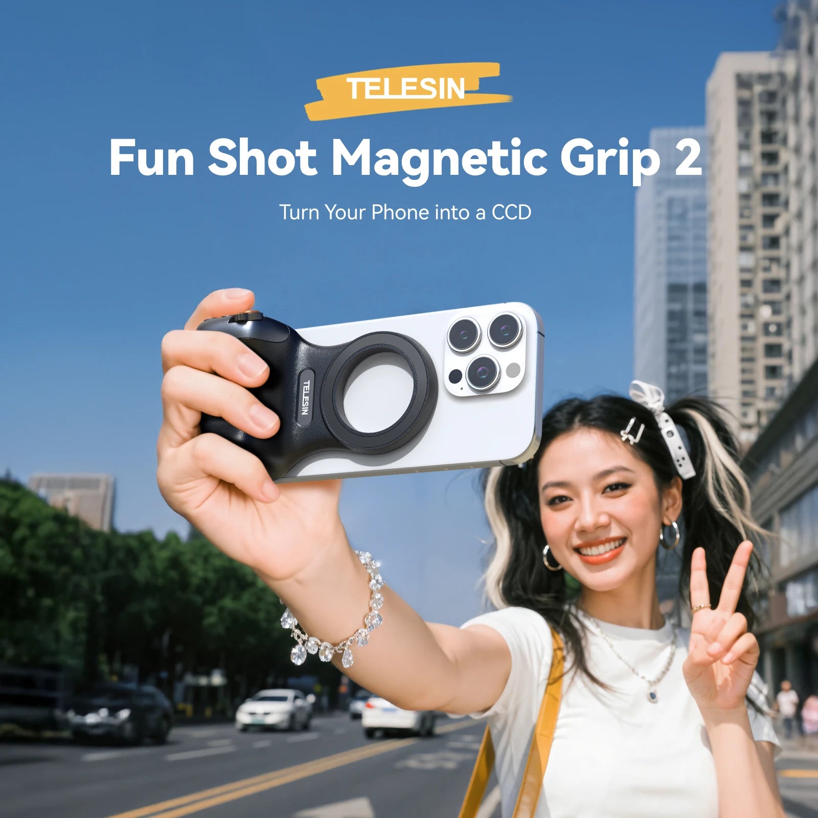 TELESIN Magnetic Phone Camera Shoot Hand Grip – Phone Holder Shooting Aid