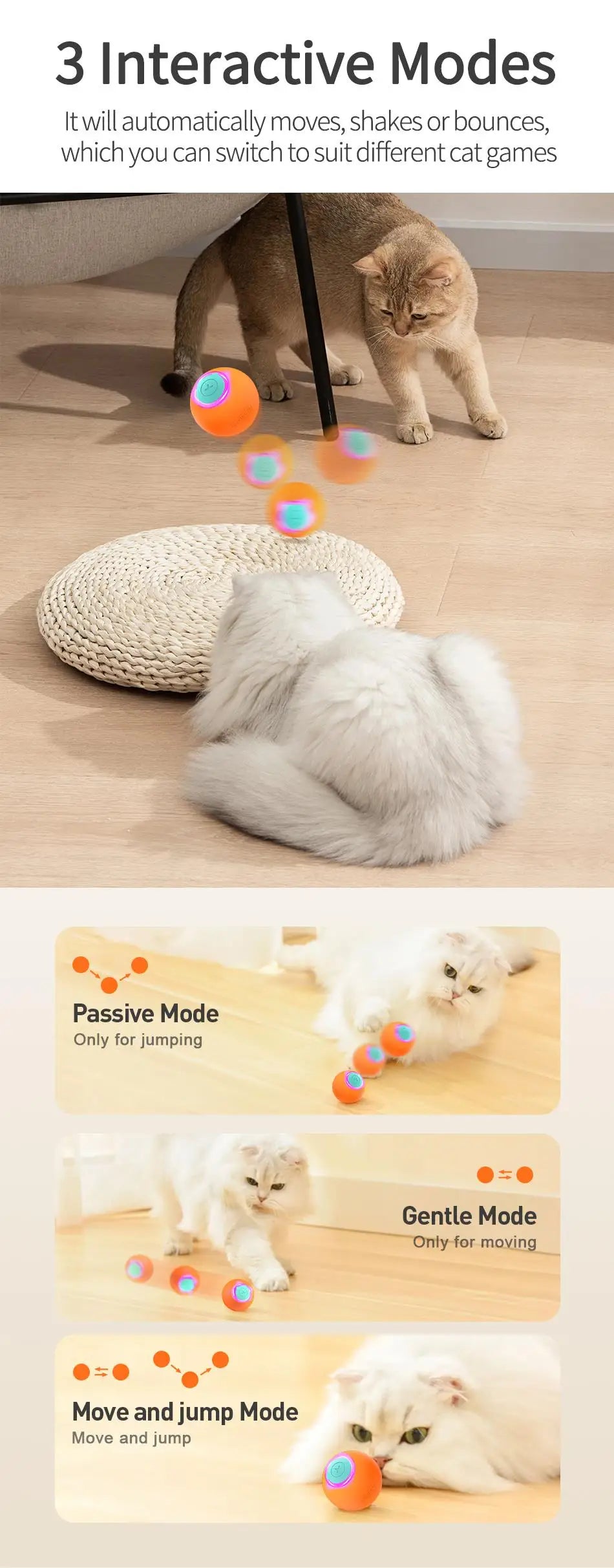 Smart Interactive Cat Bouncing Ball – Automatic Rolling Toy